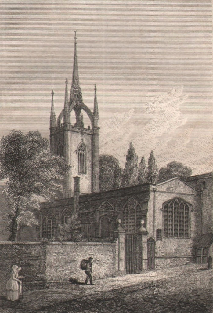 St Dunstan's in the East, London. Antique engraved print 1817 old